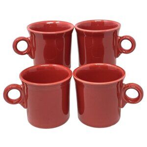 HLC Fiesta Mugs Scarlett Red O Ring Tom Jerry Handle Homer Laughlin Set 4